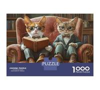 Jigsaw Puzzle 1000 Piece Cats in Glasses Reading Book Puzzles for Adults Family Game Improve Memory Deal As Gifts for The Whole Family 52x38cm/1000pcs