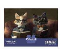 Jigsaw Puzzle 1000 Piece Cats Reading Books on Couch Puzzles for Adults Brain Teaser Game But Fun And Humorous Deal As Gifts for The Whole Family 52x38cm/1000pcs