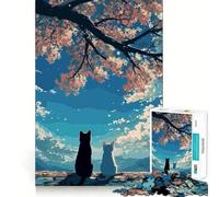 Jigsaw Puzzle 1000 Piece Cats Under Cherry Blossoms Smooth Cut Play Creative Game Toy Restful Play Time Xmas Leisure Gift (38x26cm)
