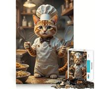 Jigsaw Puzzle 1000 Piece Chef Cat in The Kitchen Smooth Cut Play Creative Game Toy Restful Play Time Xmas Leisure Gift (50x75cm)