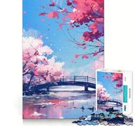 Jigsaw Puzzle 1000 Piece Cherry Blossom Bridge Perfect Joint Game Brain Activity Fun Restful Game Fun Xmas Decor Gift (50x75cm)