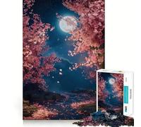 Jigsaw Puzzle 1000 Piece Cherry Blossom Moon Japan Perfect Joint Game Brain Activity Fun Restful Game Fun Xmas Decor Gift (38x26cm)