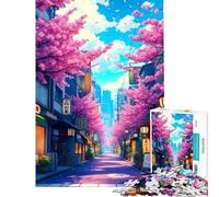 Jigsaw Puzzle 1000 Piece Cherry Blossom Street Help The Brain Exercise Stress Reliever Hands-on Game Suitable for People Aged 14 And Above (50x75cm)