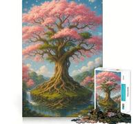 Jigsaw Puzzle 1000 Piece Cherry Blossom Tree Island Waterfall Landscape Smooth Cut Play Creative Game Toy Restful Play Time Xmas Leisure Gift (38x26cm)