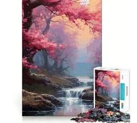 Jigsaw Puzzle 1000 Piece Cherry Blossom Waterfall Perfect Joint Game Brain Activity Fun Restful Game Fun Xmas Decor Gift (38x52cm)