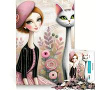 Jigsaw Puzzle 1000 Piece Chic Parisian Cat Lady Smooth Cut Play Creative Game Toy Restful Play Time Xmas Leisure Gift (38x26cm)