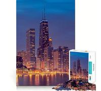 Jigsaw Puzzle 1000 Piece Chicago Skyscrapers Night Smooth Cut Play Creative Game Toy Restful Play Time Xmas Leisure Gift (50x75cm)