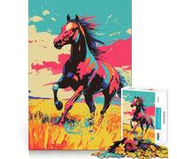 Jigsaw Puzzle 1000 Piece Colorful Running Horse Pop Art Tight Fit Play Focus Training Fun Chill Play Time Xmas Leisure Gift (38x52cm)