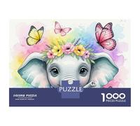 Jigsaw Puzzle 1000 Piece Cute Elephant with Butterflies And Flowers Puzzles for Adults Relax Games Stress Reliever Deal As Gifts for The Whole Family 70x50cm/1000pcs