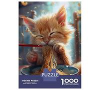 Jigsaw Puzzle 1000 Piece Cute Kitten Ramen Noodles Puzzles for Adults Relax Games Stress Reliever Deal As Gifts for The Whole Family 70x50cm/1000pcs