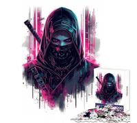 Jigsaw Puzzle 1000 Piece Cyberpunk Ninja with Sword Anti-Stress Toys Great Gift for Games for Educational Game Artists Collection, Fine Art Size 38x52cm