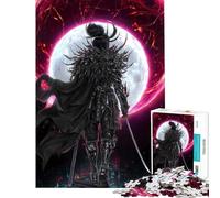 Jigsaw Puzzle 1000 Piece Cyberpunk Samurai with Moon Backdrop Help The Brain Exercise Home Decoration Family Game for 14+ Puzzle Game Offered (38x26cm)