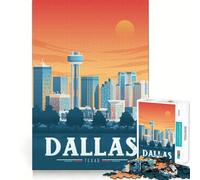 Jigsaw Puzzle 1000 Piece Dallas Texas Travel Poster Tight Fit Play Focus Training Fun Chill Play Time Xmas Leisure Gift (50x75cm)
