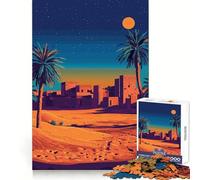 Jigsaw Puzzle 1000 Piece Desert Oasis Night Scene Illustration Accurate Cut Art Smart Play Gift Easy Play Game Birthday Decor Gift (50x75cm)