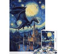 Jigsaw Puzzle 1000 Piece Dragon's Flight Over Starlit Castle Adult Puzzles Brain Teaser Game Difficult Hard Deal As Gifts for The Whole Family (Size 38x52cm)