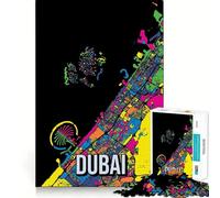 Jigsaw Puzzle 1000 Piece Dubai UAE City Map Art Tight Fit Play Focus Training Fun Chill Play Time Xmas Leisure Gift (50x75cm)
