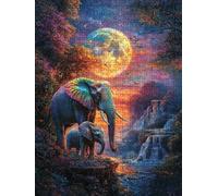 Jigsaw Puzzle 1000 Piece, Elephant Moon Puzzles for Adults 1000, Jigsaw Puzzle Games Classic Educational, Wooden Puzzles, The Impossible Challenge, for Home Wall Decoration Gift BXHZW1-193