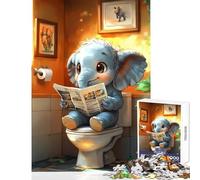 Jigsaw Puzzle 1000 Piece Elephant Reading on Toilet Funny Adult Jigsaw Puzzles Hand Speed Race Help The Brain Exercise Beautiful Design Game (38x52cm)
