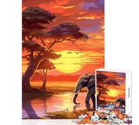 Jigsaw Puzzle 1000 Piece Elephants Africa Sunset Puzzles for Teenagers Improve Memory Educational Challenge Challenging Game And Family Play (38x26cm)