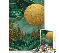 Jigsaw Puzzle 1000 Piece Emerald Forest with Golden Celestial Bodies Impossible Game Family Activities Educational Toy Unique Birthday And Xmas Gifts (38x52cm)