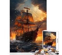 Jigsaw Puzzle 1000 Piece Fantasy Pirate Ship Anti-Stress Toys Great Gift for Games for Educational Game Artists Collection, Fine Art Size 38x52cm