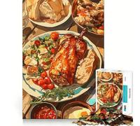 Jigsaw Puzzle 1000 Piece Festive Food Feast Illustration Flawless Fit Art Thinking Skill Game Rest Time Play Christmas Art Gift (38x26cm)