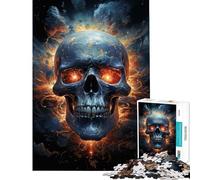 Jigsaw Puzzle 1000 Piece Fiery Skull Help The Brain Exercise Stress Reliever Hands-on Game Suitable for People Aged 14 And Above (38x26cm)