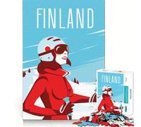 Jigsaw Puzzle 1000 Piece Finland Ski Travel Poster Tight Fit Play Focus Training Fun Chill Play Time Xmas Leisure Gift (50x75cm)