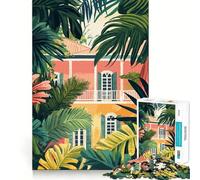 Jigsaw Puzzle 1000 Piece Florida Tropical Architecture Minimalist Art Tight Fit Play Focus Training Fun Chill Play Time Xmas Leisure Gift (38x52cm)