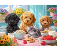 Jigsaw Puzzle 1000 Piece for Adult Dog's Breakfast Jigsaw Puzzle 1000 PCS Funny Dog Puppy Wooden Puzzles Fun and Challenging Family Game Great Gift Idea, Finished Size 50x75CM