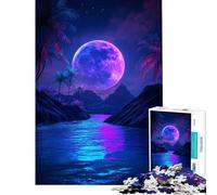 Jigsaw Puzzle 1000 Piece for Adults A Futuristic Alien World with A Vibrant Moon Challenging To Complete Pattern Assembly Home Decoration Toys for And from 14 Years And over (38X52CM)