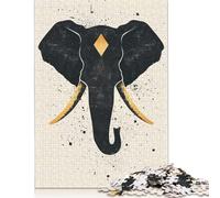 Jigsaw Puzzle 1000 Piece for Adults Abstract Elephant Vector Portrait with Golden Tusks Puzzles for Adults Woodenboard Puzzles For Family Fun & Game Night 1000pcs (75x50cm)