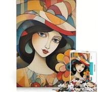 Jigsaw Puzzle 1000 Piece for Adults Abstract Woman with Hat And Flower, Impossible Game, Home Decoration, Deal As Gifts for The Whole Family 38x52cm
