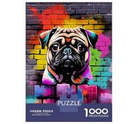 Jigsaw Puzzle 1000 Piece for Adults Aesthetic Pug Dog Graffiti Adult Jigsaw Hands-on Game Staycation Kill Time Stress Reduction Gifts 38x26cm/1000pcs