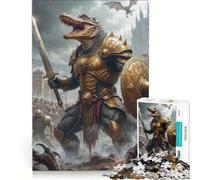 Jigsaw Puzzle 1000 Piece for Adults Alligator Warrior in Golden Armor, Impossible Game, Home Decoration, Deal As Gifts for The Whole Family 50x75cm