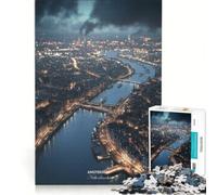 Jigsaw Puzzle 1000 Piece for Adults Amsterdam City Netherlands Night View, Impossible Game, Home Decoration, Deal As Gifts for The Whole Family 38x52cm