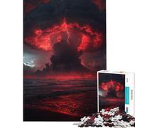 Jigsaw Puzzle 1000 Piece for Adults Apocalyptic Red Storm Over The Ocean Relaxing Games Learning Educational Toys Great Gifts for Games Presents for Women (Size 38x52cm)