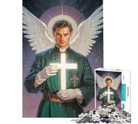 Jigsaw Puzzle 1000 Piece for Adults Archangel Raphael Holding Glowing Cross Fun at Home Activities, For Family Fun Practical Game for 14+ Puzzle Game Offered (38x26cm)