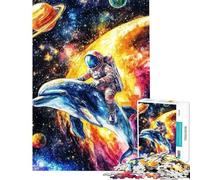 Jigsaw Puzzle 1000 Piece for Adults Astronaut And Dolphin Exploring Space Puzzle for Adults Fun Games Difficult Hard Unique Birthday And Gifts (Size 38x26cm)