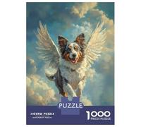 Jigsaw Puzzle 1000 Piece for Adults Australian Shepherd Angel Pet Loss Tribute Dog with Wings Jigsaw Puzzle Fun Games A Work of Art Deal As Gifts for The Whole Family 52x38cm/1000pcs