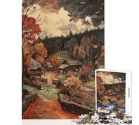 Jigsaw Puzzle 1000 Piece for Adults Autumn Village in The Rain Fun Games Suitable for Couples Home Decoration Toys Fun at Home Activities, (50x75cm)