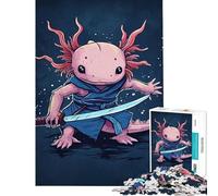Jigsaw Puzzle 1000 Piece for Adults Axolotl Samurai Warrior Illustration Challenging To Complete Pattern Assembly Home Decoration Toys for And from 14 Years And over (38X52cm)