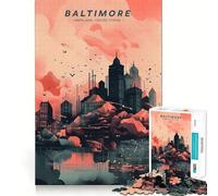 Jigsaw Puzzle 1000 Piece for Adults Baltimore Urban Panorama Ideal Cut Decor Mental Focus Game Chill Game Play Xmas Scene Art (38x52cm)