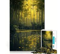 Jigsaw Puzzle 1000 Piece for Adults Bamboo Forest Pond Sunrise Smooth Edge Play Focus Building Toy Quiet Time Game Xmas Scene Art (50x75cm)