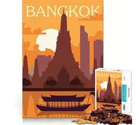 Jigsaw Puzzle 1000 Piece for Adults Bangkok Skyline at Sunset Illustration Smooth Edge Play Focus Building Toy Quiet Time Game Xmas Scene Art (38x52cm)