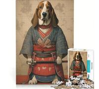 Jigsaw Puzzle 1000 Piece for Adults Basset Hound The Samurai, Practical Game, Difficult And Challenge, Suitable for Desktop Decoration 38x52cm