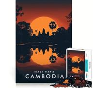 Jigsaw Puzzle 1000 Piece for Adults Bayon Temple Cambodia Smooth Edge Play Focus Building Toy Quiet Time Game Xmas Scene Art (38x26cm)