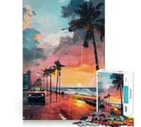 Jigsaw Puzzle 1000 Piece for Adults Beachside Sunset Drive Ideal Cut Decor Mental Focus Game Chill Game Play Xmas Scene Art (38x26cm)
