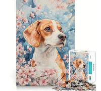 Jigsaw Puzzle 1000 Piece for Adults Beagle Dog with Cherry Blossoms Watercolor Smooth Edge Play Focus Building Toy Quiet Time Game Xmas Scene Art (38x52cm)