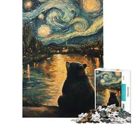 Jigsaw Puzzle 1000 Piece for Adults Bear Under Starry Night Teenager Puzzles Relaxing Games A Work of Art Unique Birthday And Gifts (Size 38x26cm)